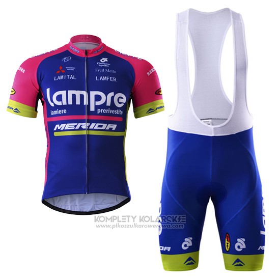 2017 Odziez Rowerowa Lampre Merida Niebieski Krotkie Rekawy i Rowerowe Szelkach